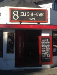 Sushi in Pucon...not to mention "California Sake" on the chalk board